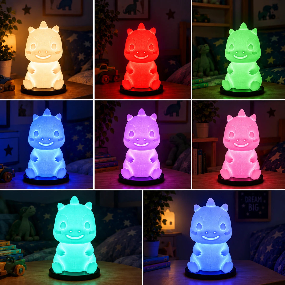 Dino Lampe RGB mit Fernbedienung | 3D-Druck LED Nachtlicht