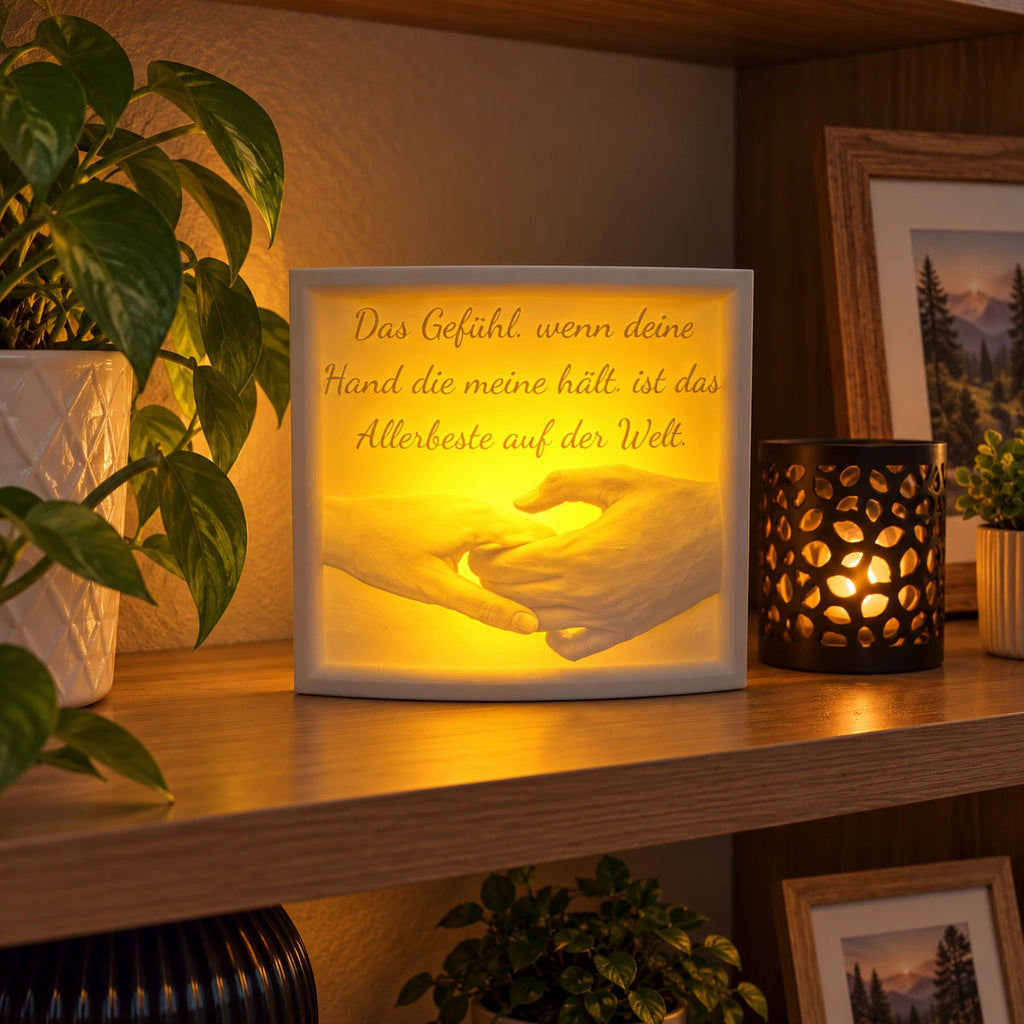 Lithophane-Bild mit LED-Teelicht – 3D-gedrucktes Lichtbild in Schwarz-Weiß