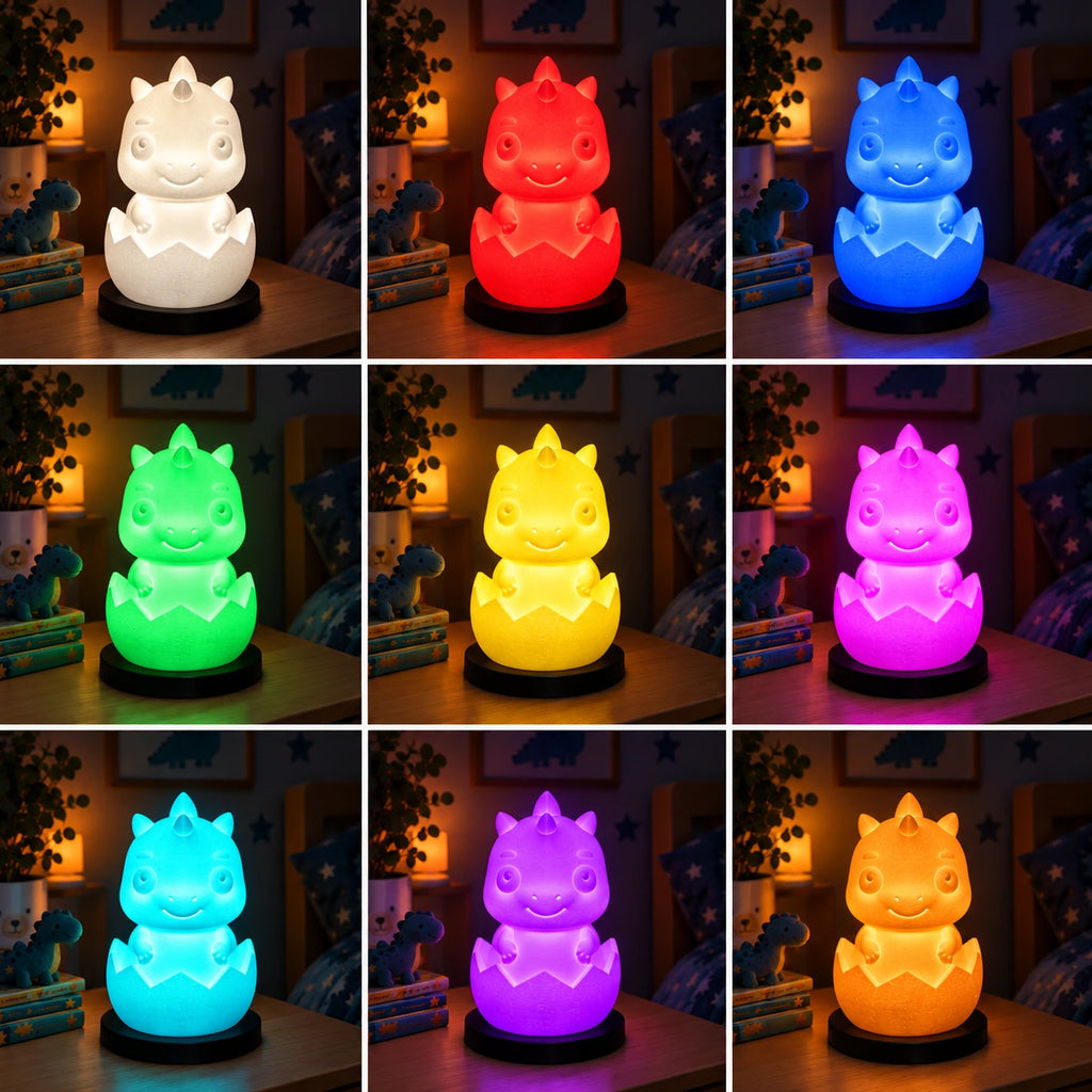 Dino im Ei Lampe RGB mit Fernbedienung | 3D-Druck LED Nachtlicht