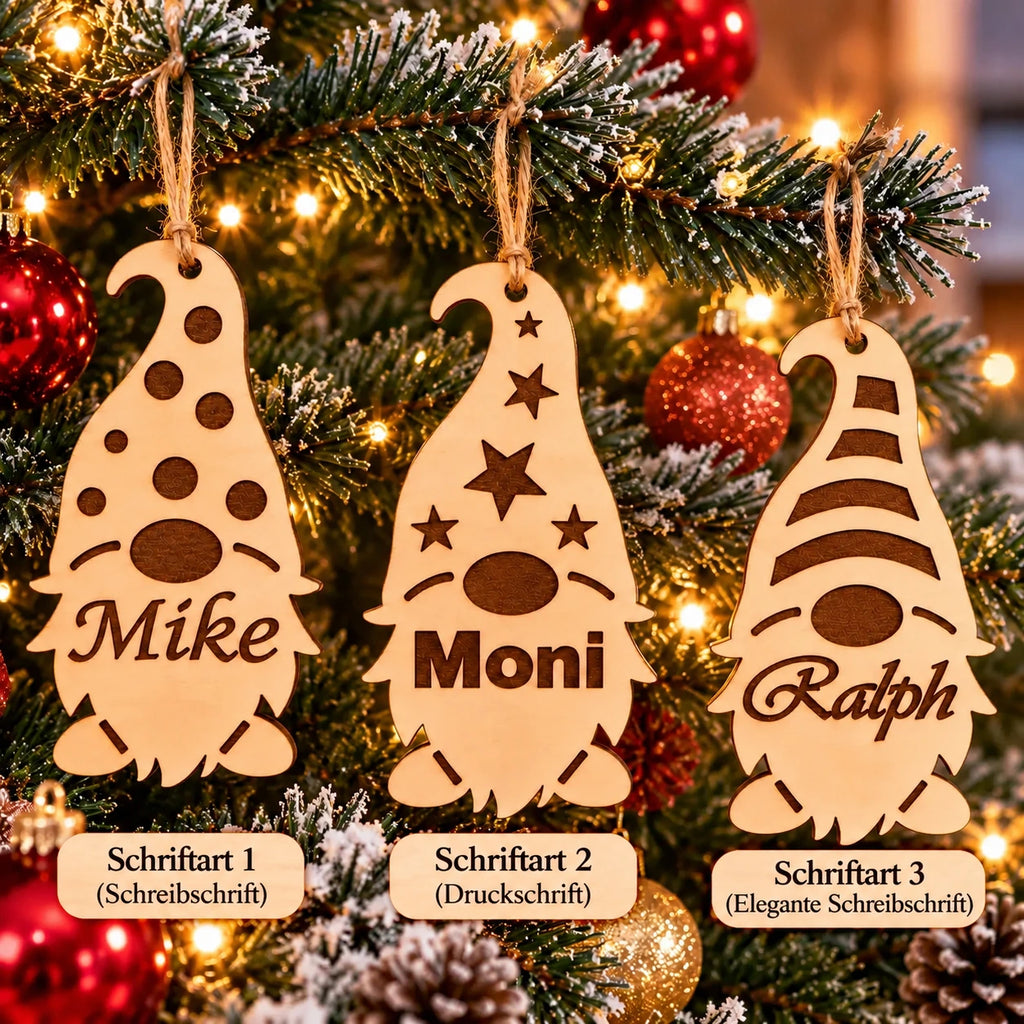 Personalisierte Weihnachtsgnome aus Holz – 3er-Set mit Wunschnamen
