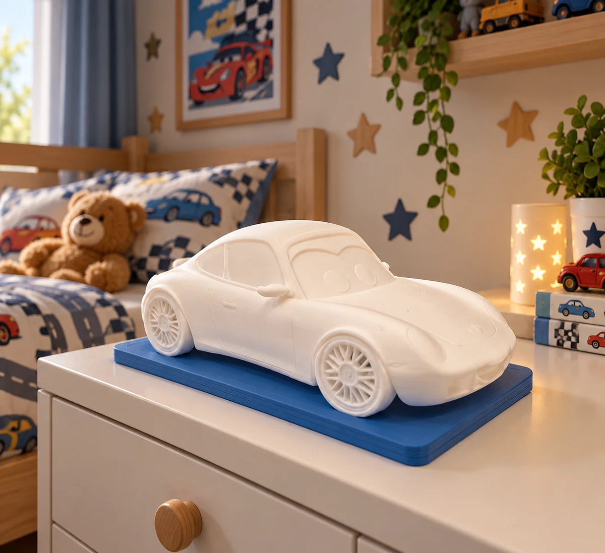 Sportwagen LED-Lampe mit RGB & Fernbedienung – personalisierbar mit Wunschnamen