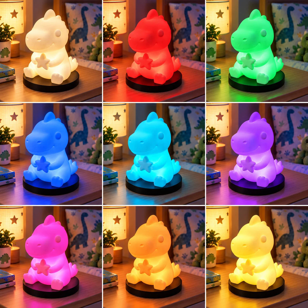 Dino Stern LED-Lampe mit RGB-Beleuchtung & Fernbedienung – 7 Basisfarben zur Auswahl