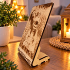 Personalisiertes Fotobild auf Holz – Lasergravur mit Aufsteller
