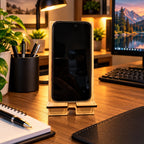 Personalisierte Handyhalterung aus Holz – Smartphone-Ständer mit Wunschname & Gravur