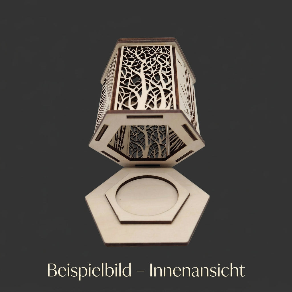 Hexagon-Weihnachtsteelichthalter aus Holz – 2 Varianten | LED-Lichterhaus