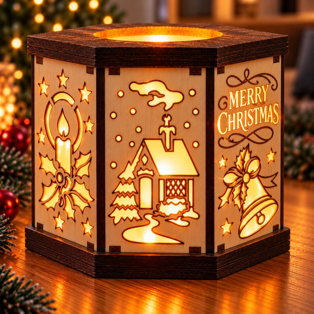 Hexagon-Weihnachtsteelichthalter aus Holz – 2 Varianten | LED-Lichterhaus