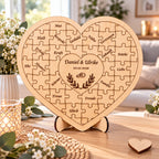 Personalisiertes Hochzeitsherz aus Holz – Dekorativer Aufsteller in Puzzle-Optik mit Wunschgravur