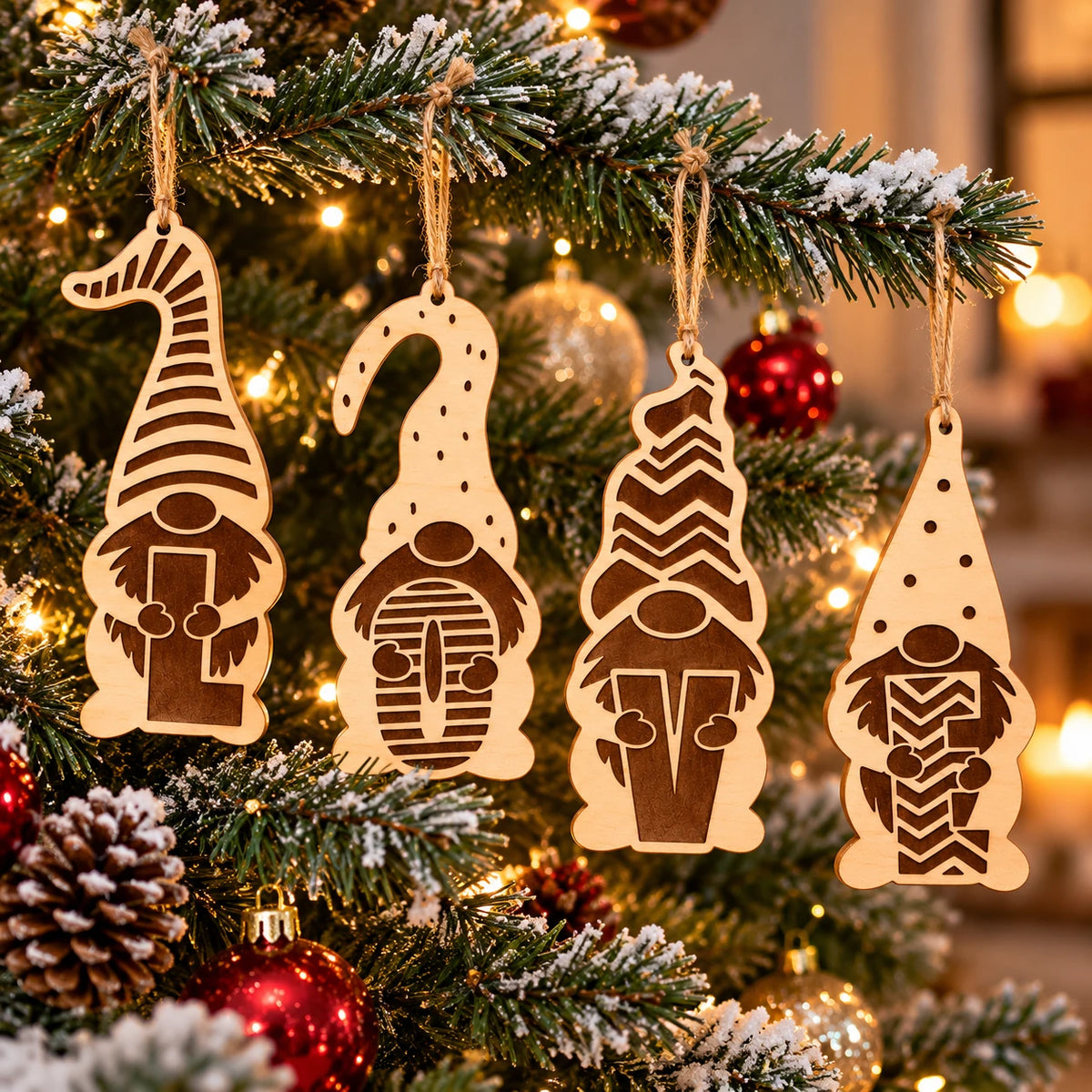 Weihnachtswichtel aus Holz – LOVE-Anhänger als Weihnachtsbaumschmuck