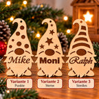 Personalisierte Weihnachtsgnome aus Holz – 3er-Set mit Wunschnamen