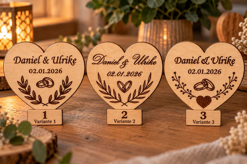 Personalisiertes Hochzeitsherz aus Holz – Dekorativer Aufsteller in Puzzle-Optik mit Wunschgravur