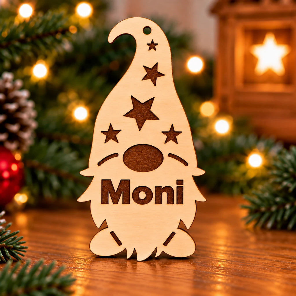 Personalisierte Weihnachtsgnome aus Holz – 3er-Set mit Wunschnamen
